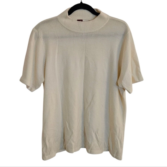 JM Woman by Jennifer Moore Cream Mock Neck Short Sleeve Sweater Top 1X Plus Size - Picture 2 of 6